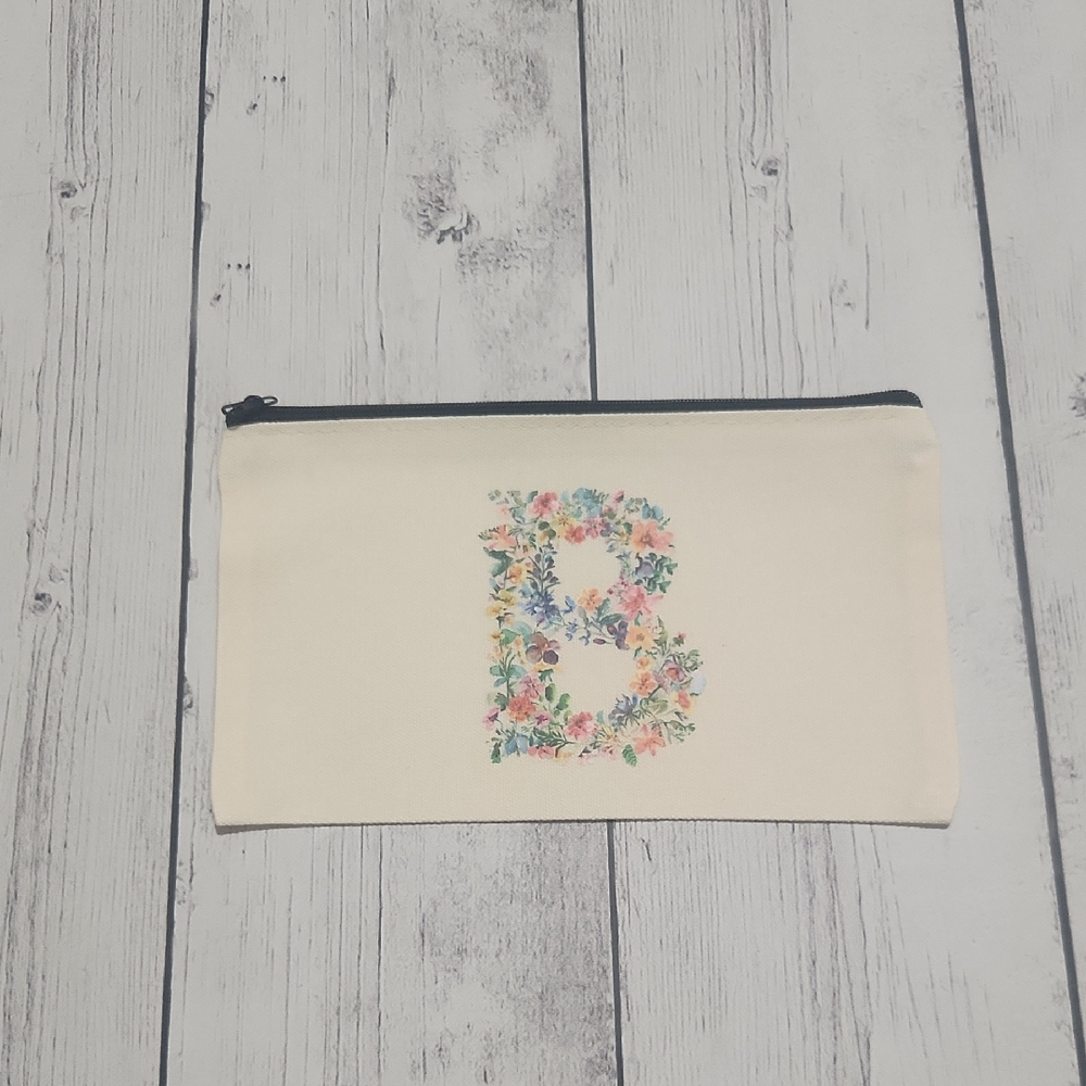 Initial B In Floral Design Pouch. Great For Organization Or Makeup Bag